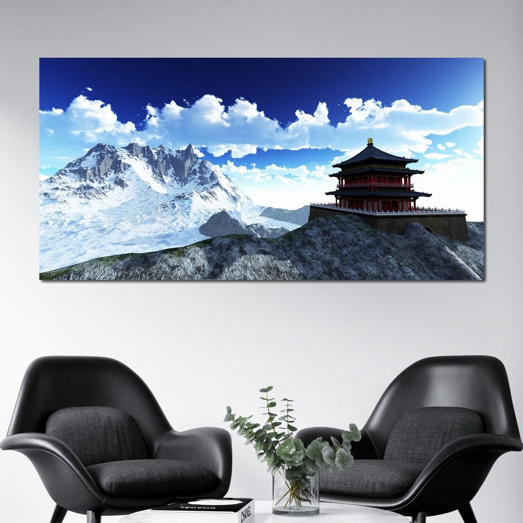 Tablou Canvas Premium LuxCanva® I100, Sanctuarul din Varf, Buddha, Templu, Munti, Zen, Meditatie, Liniste, Natura, Spiritualitate, Refugiu, Echilibru, Living, Dormitor