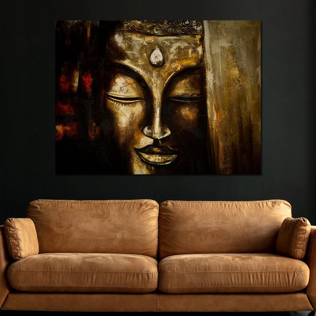 Tablou Canvas Premium LuxCanva® I111, Iluminare in Aur, Buddha, Meditatie, Zen, Armonie, Intelepciune, Liniste, Mantra, Urna, Spiritualitate, Relaxare