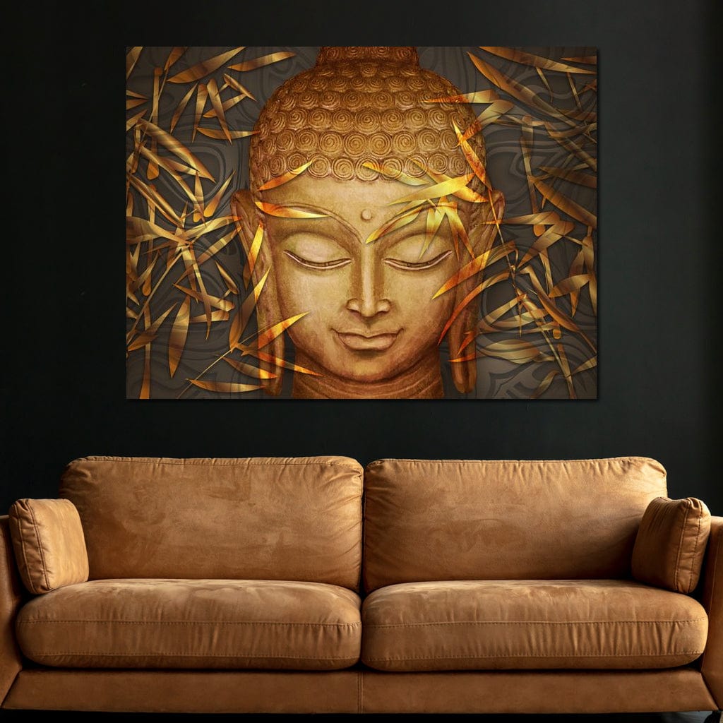 Tablou Canvas Premium LuxCanva® I116, Tacerea Naturii, Buddha, Zen, Liniste, Pace Interioara, Meditatie, Spiritualitate, Armonie, Bambus, Frunze, Chip