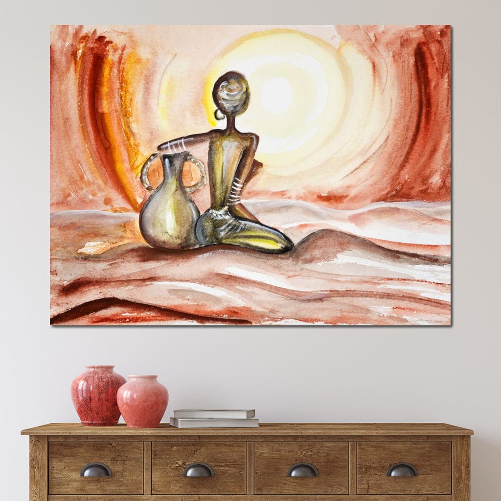 Tablou Canvas Premium LuxCanva® GL1070, Caldura Desertului , Ancestral, Spirit, Soare, Desert, Femeie, Apa, Nisip, Pustiu, Pamant, Living, Dormitor