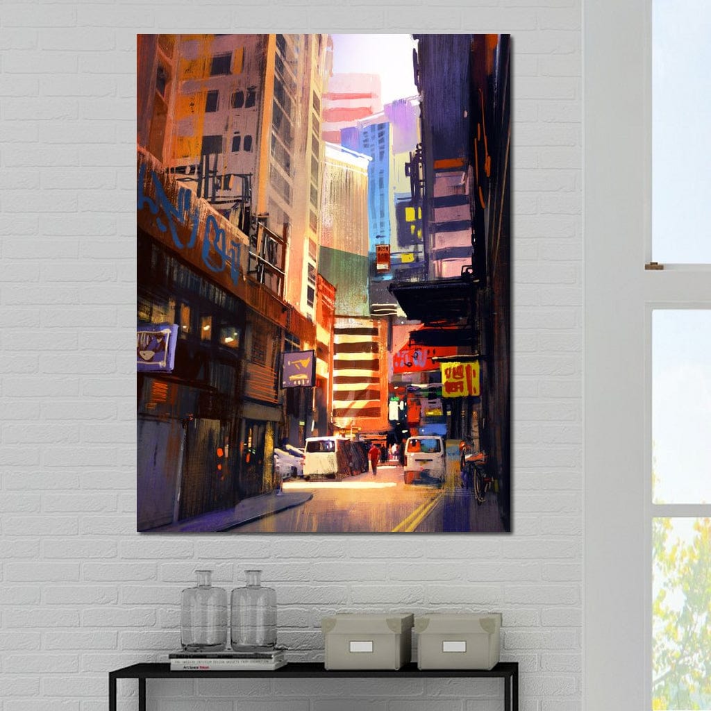 Tablou Canvas Premium, LuxCanva® O1029, Asia Misterioasa, Labirint, Oras, Flacari, Culoare, Alei, Viitor, Restaurant, Magazin, Beton, Reclame, Vacanta, Turism, Calatorie, Birou, Living, Dormitor