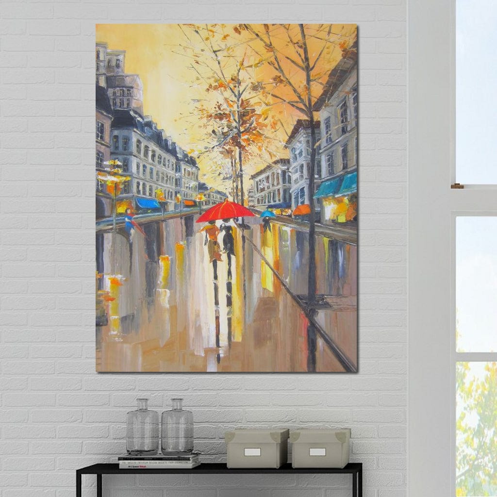 Tablou Canvas Premium LuxCanva® E1029, Toamna Pariziana, Ploaie, Oras, Toamna, Umbrela, Serenitate, Living Room, Culori vibrante