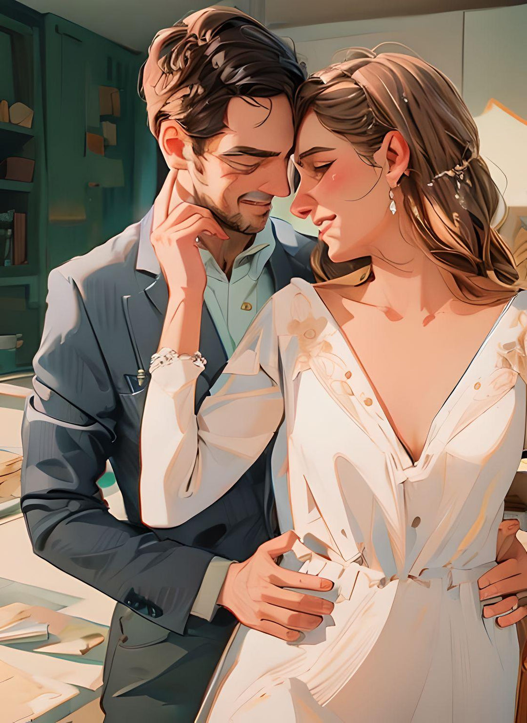 Tablou canvas cu ilustratie digitala cu un cuplu imbratisat