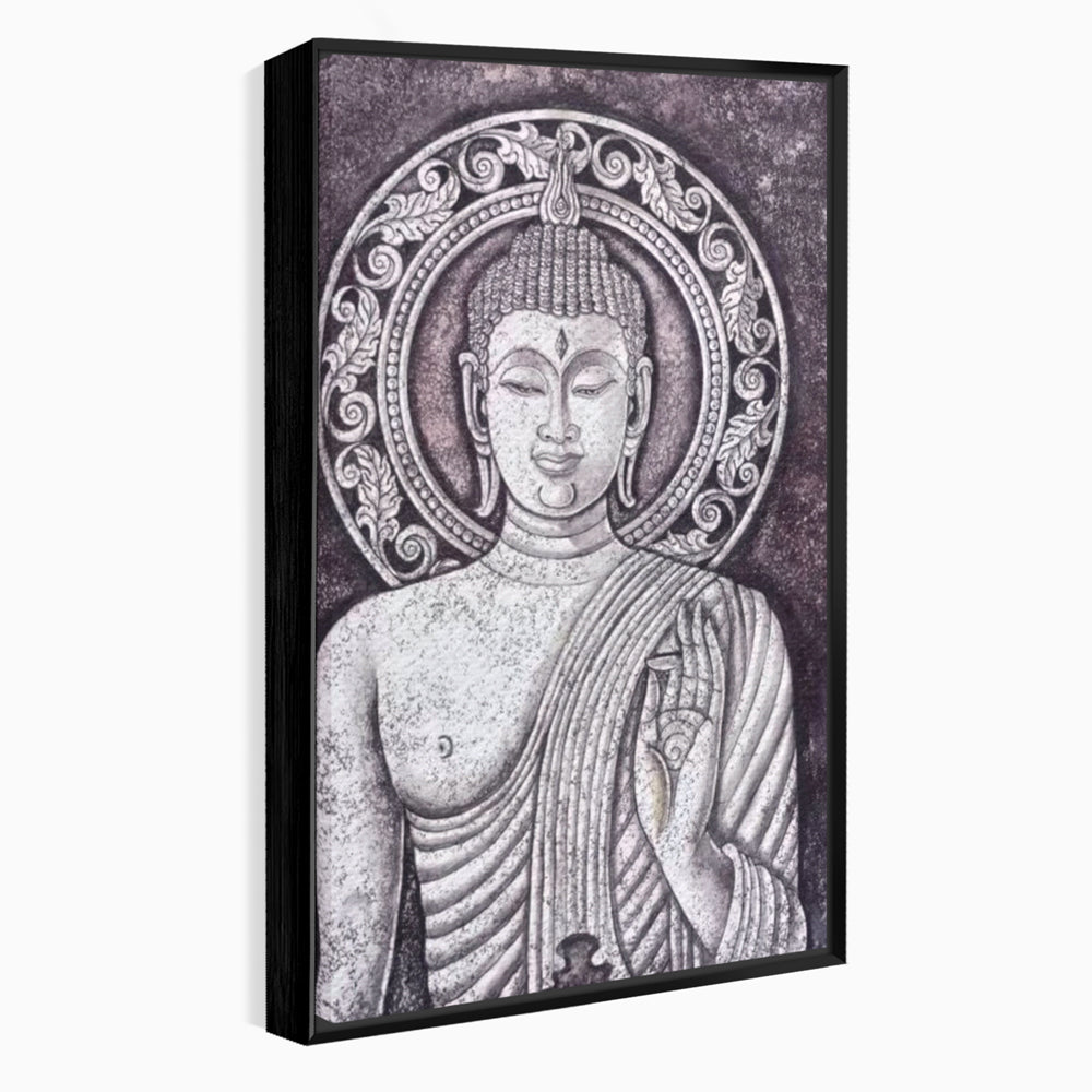 Tablou canvas cu tablou canvas cu chipul lui buddha, in rama de aluminiu negru