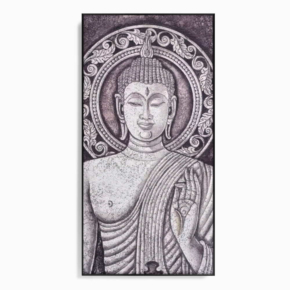 Tablou canvas cu tablou canvas cu chipul lui buddha, in rama de aluminiu negru