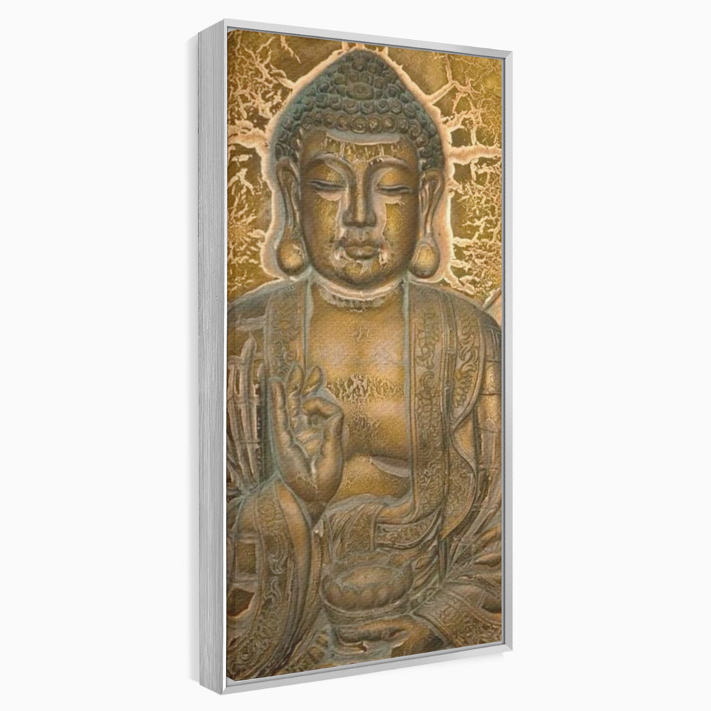 Tablou canvas cu tablou canvas cu figura lui buddha, in rama de aluminiu argintiu
