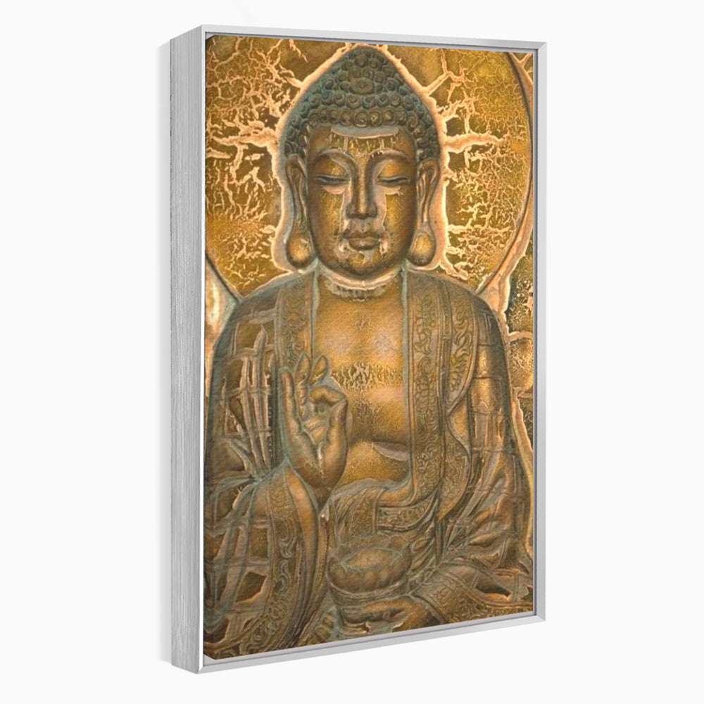 Tablou canvas cu tablou canvas cu figura lui buddha, in rama de aluminiu argintiu