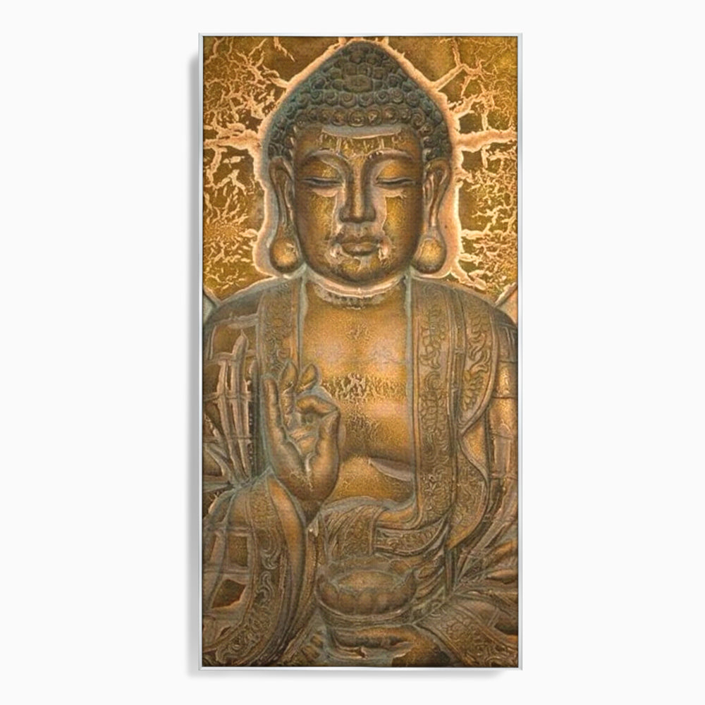 Tablou canvas cu tablou canvas cu figura lui buddha, in rama de aluminiu argintiu
