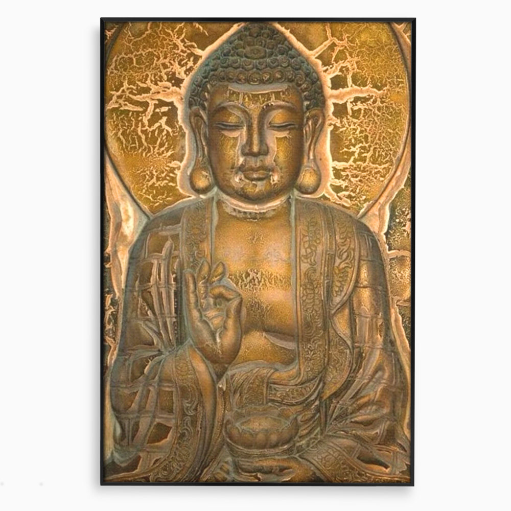 Tablou canvas cu tablou canvas cu figura lui buddha, in rama de aluminiu negru