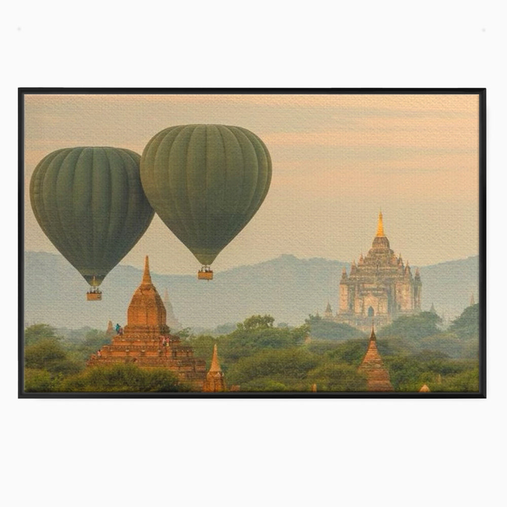 Tablou canvas cu tablou canvas cu peisaj din bagan, in rama de aluminiu negru