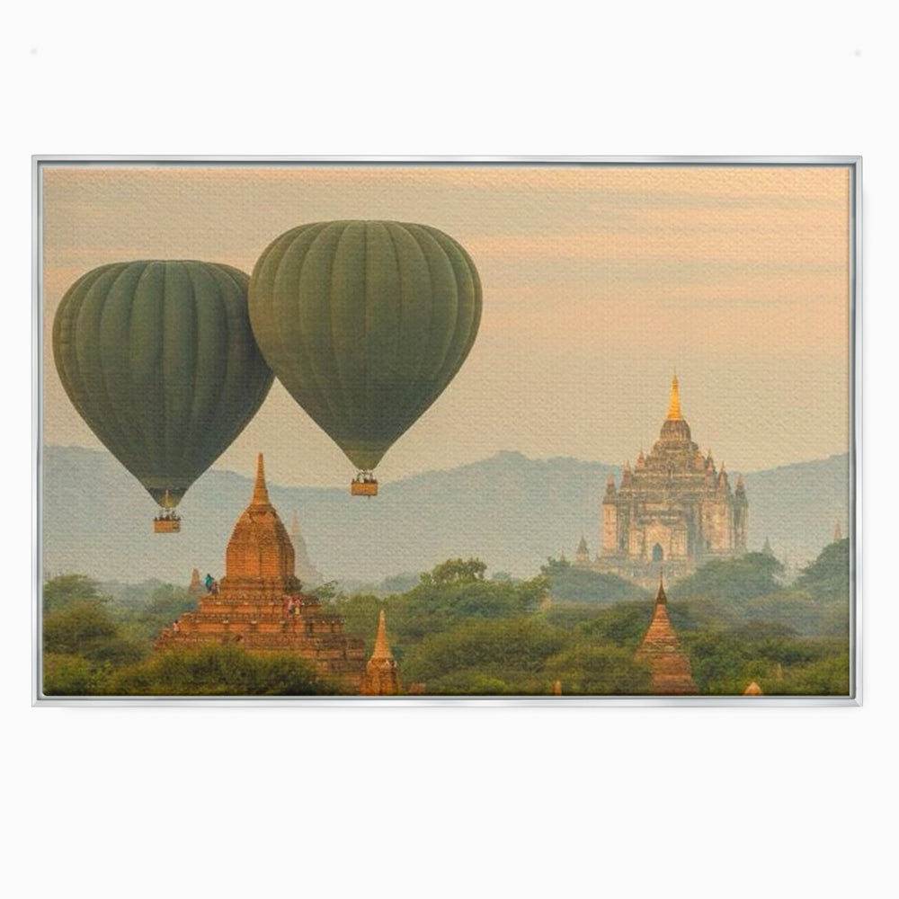 Tablou canvas cu tablou canvas cu peisaj din bagan, in rama de aluminiu argintiu