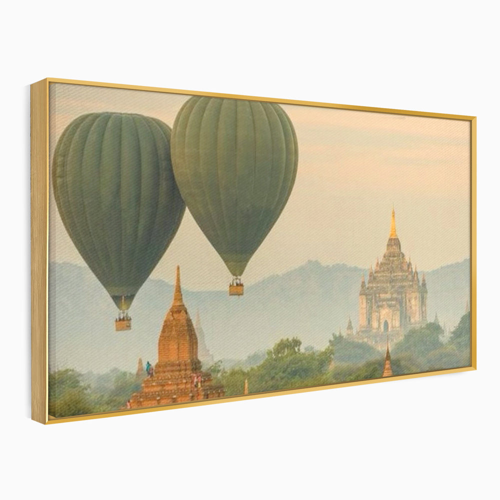 Tablou canvas cu tablou canvas cu peisaj din bagan, in rama de aluminiu auriu