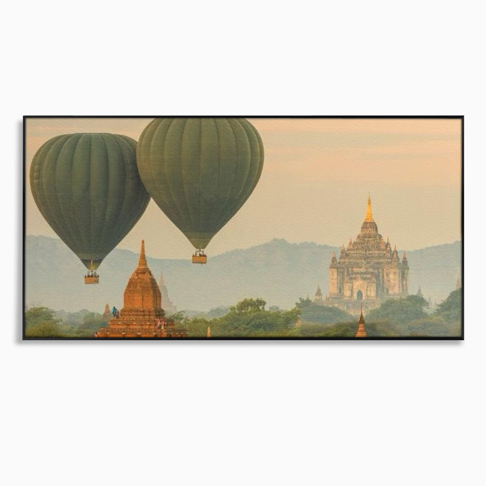 Tablou canvas cu tablou canvas cu peisaj din bagan, in rama de aluminiu negru