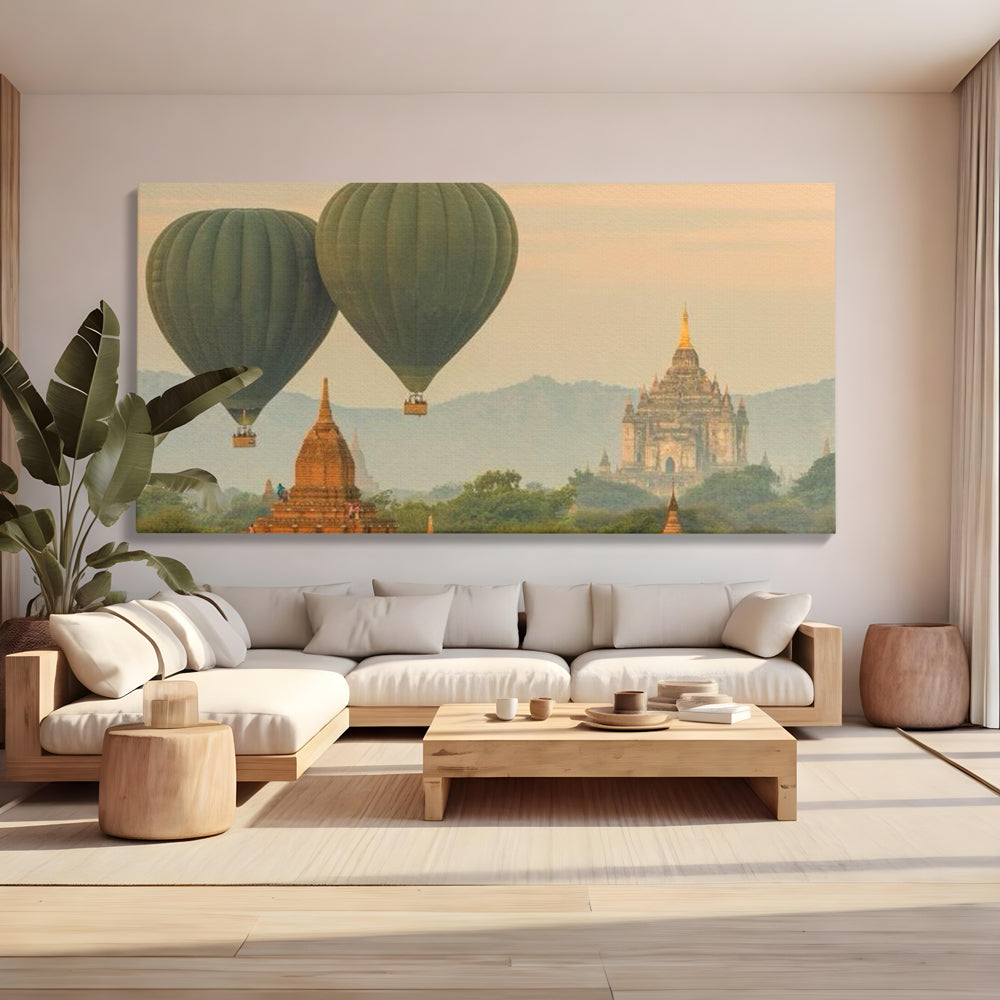 Tablou canvas cu tablou canvas cu peisaj din bagan, fara rama, pe sasiu de lemn, pe perete intr-un living