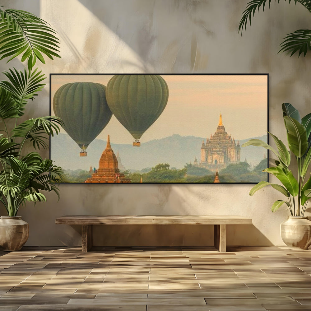Tablou canvas cu tablou canvas cu peisaj din bagan, in rama de aluminiu negru