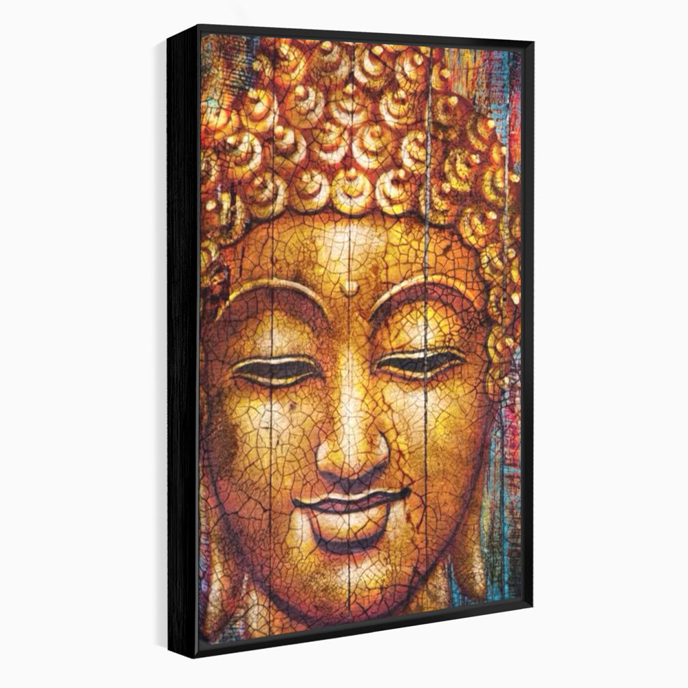Tablou canvas cu tablou canvas cu chipul lui buddha, in rama de aluminiu negru