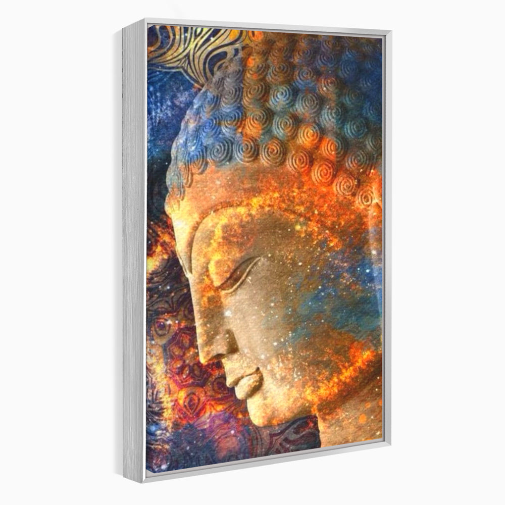 Tablou canvas cu tablou canvas cu profilul lui buddha, in rama de aluminiu argintiu