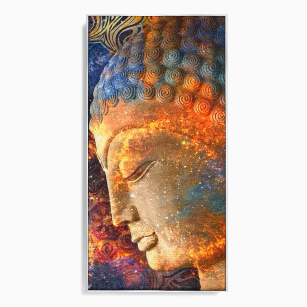 Tablou canvas cu tablou canvas cu profilul lui buddha, in rama de aluminiu argintiu