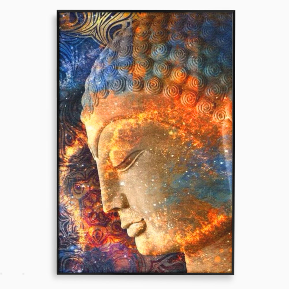 Tablou canvas cu tablou canvas cu profilul lui buddha, in rama de aluminiu negru