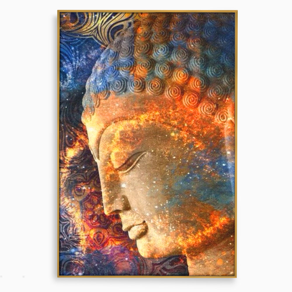 Tablou canvas cu tablou canvas cu profilul lui buddha, in rama de aluminiu auriu