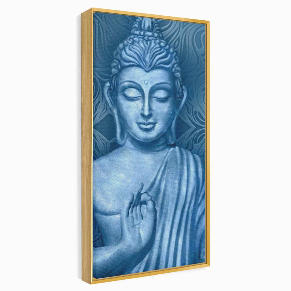 Tablou canvas cu tablou canvas cu buddha albastru, in rama de aluminiu auriu