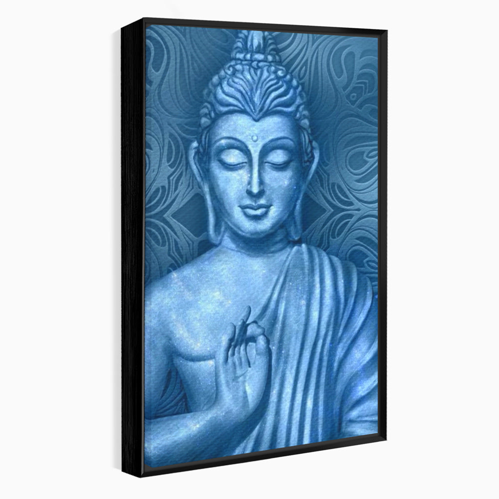 Tablou canvas cu tablou canvas cu buddha albastru, in rama de aluminiu negru