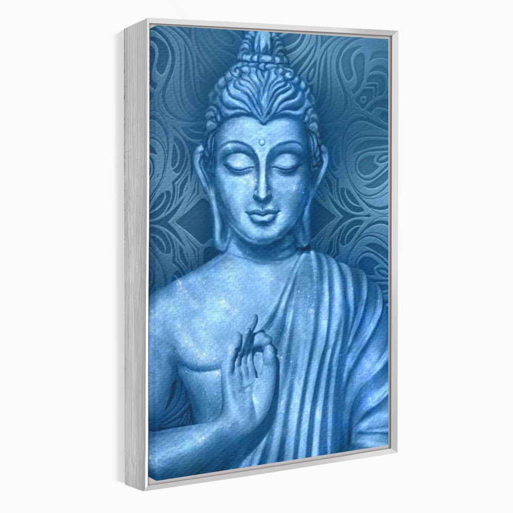 Tablou canvas cu tablou canvas cu buddha albastru, in rama de aluminiu argintiu