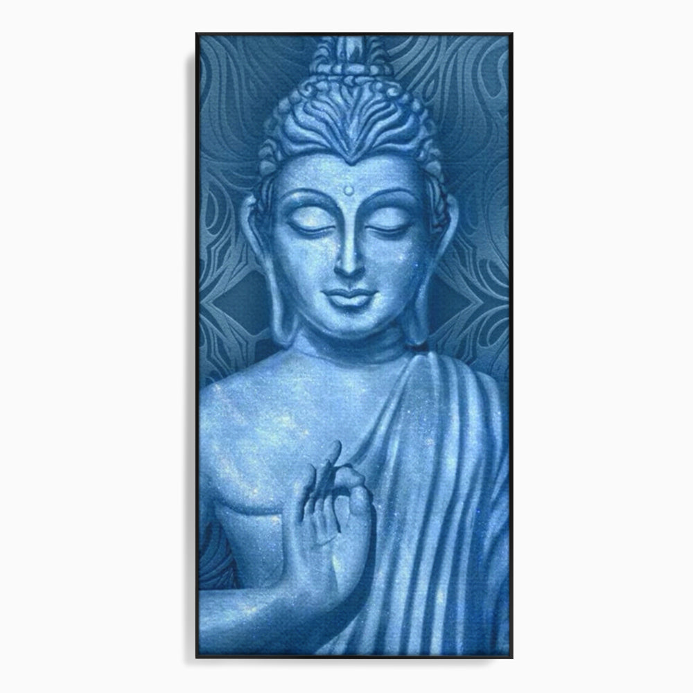 Tablou canvas cu tablou canvas cu buddha albastru, in rama de aluminiu negru