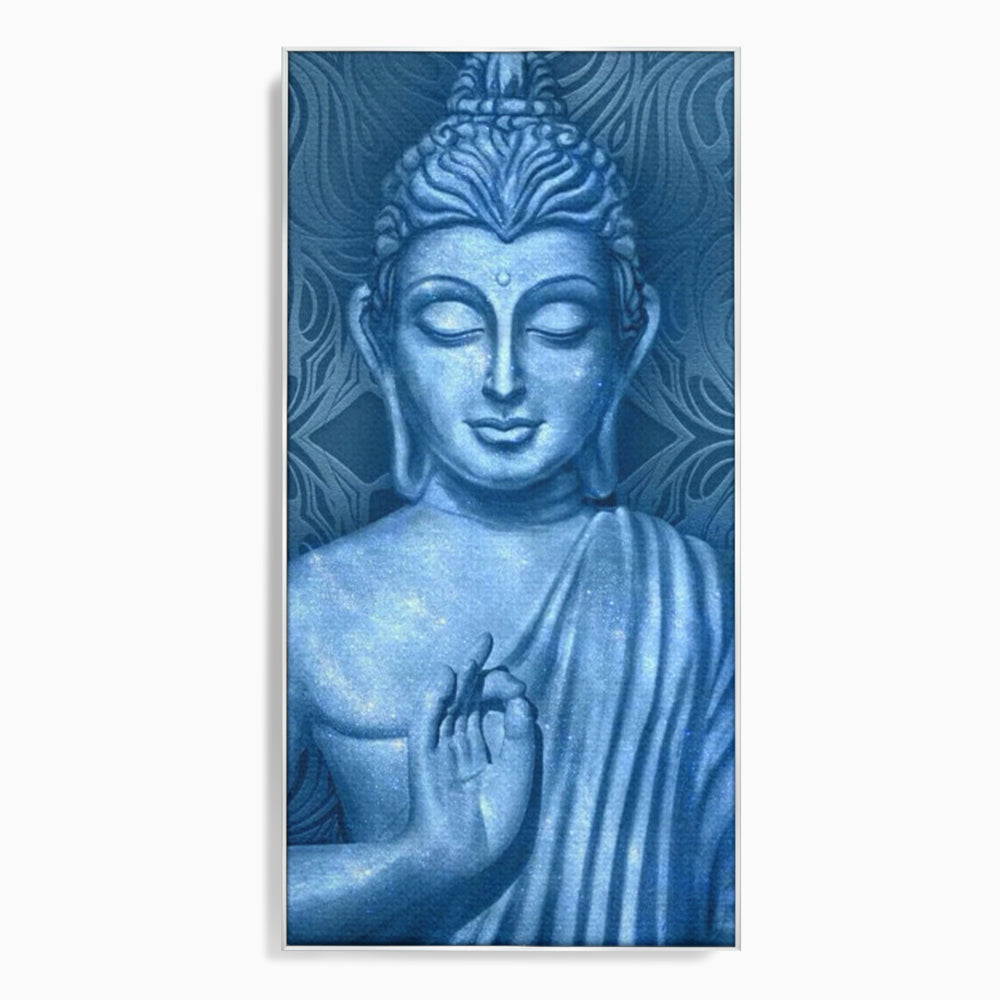 Tablou canvas cu tablou canvas cu buddha albastru, in rama de aluminiu argintiu