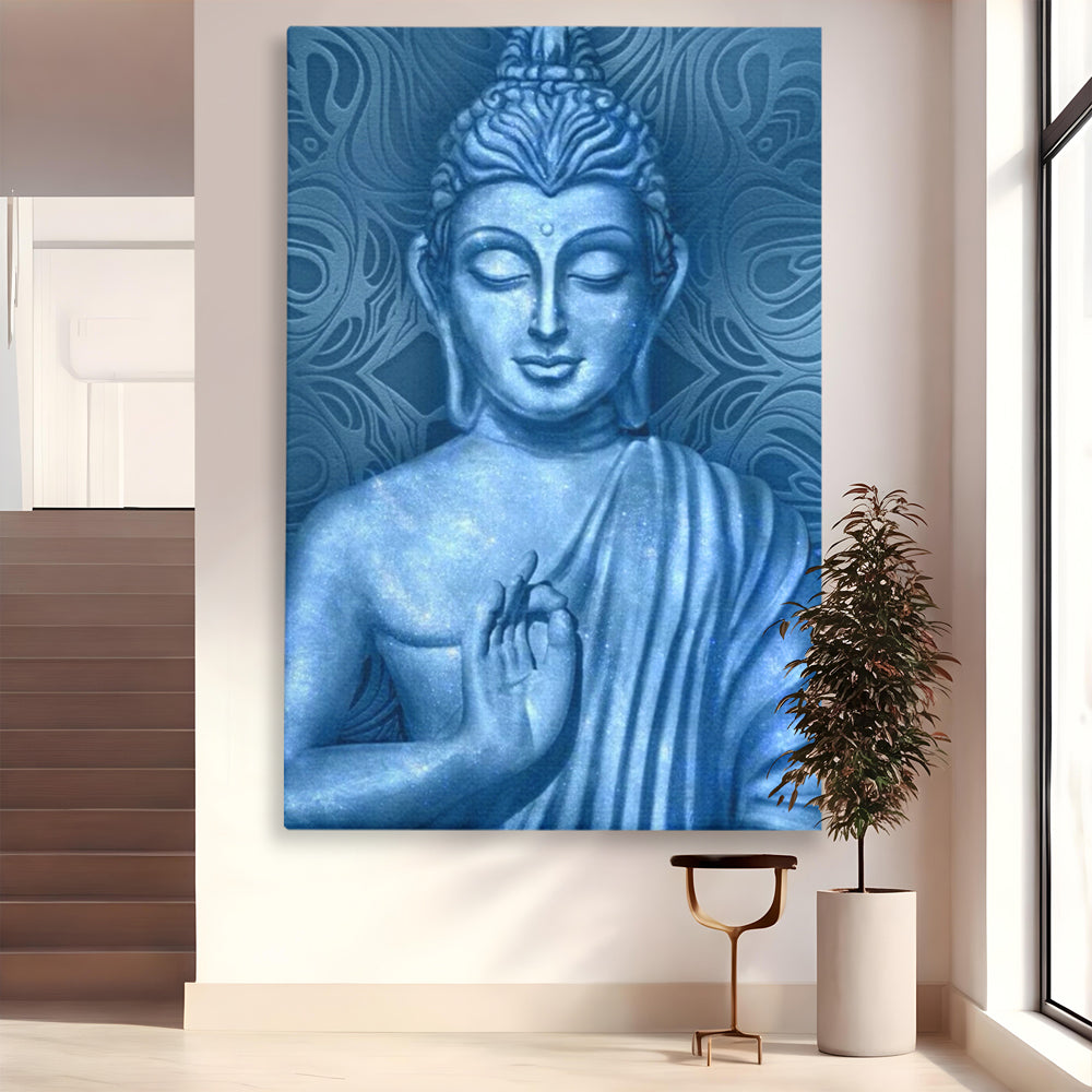 Tablou canvas cu tablou canvas cu buddha albastru, fara rama, pe sasiu de lemn