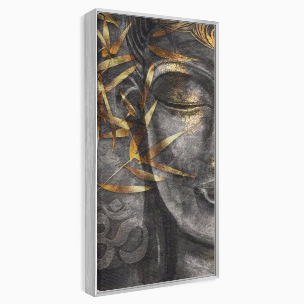 Tablou canvas cu tablou canvas cu chip de budha, in rama de aluminiu argintiu