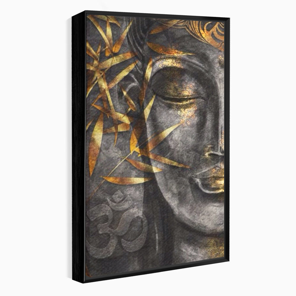 Tablou canvas cu tablou canvas cu chip de budha, in rama de aluminiu negru