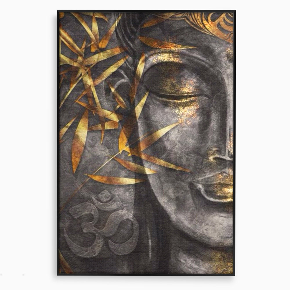 Tablou canvas cu tablou canvas cu chip de budha, in rama de aluminiu negru