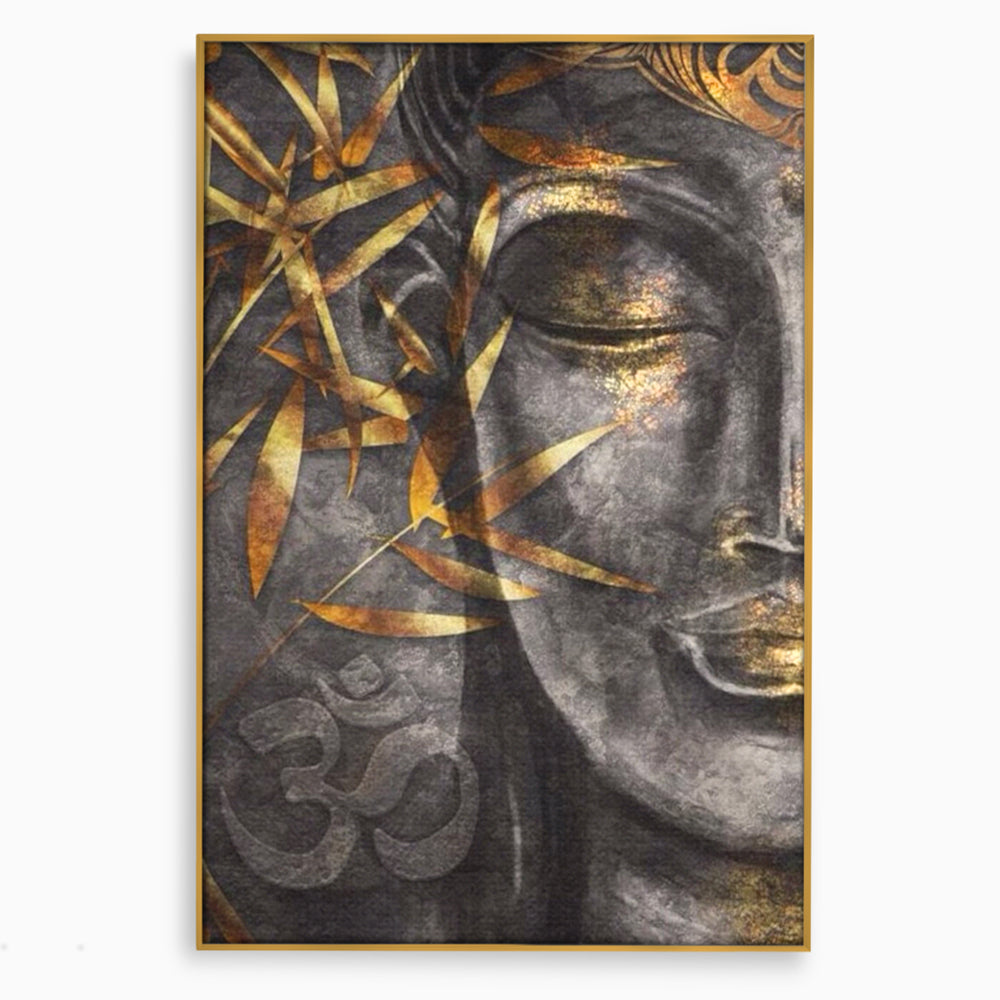 Tablou canvas cu tablou canvas cu chip de budha, in rama de aluminiu auriu