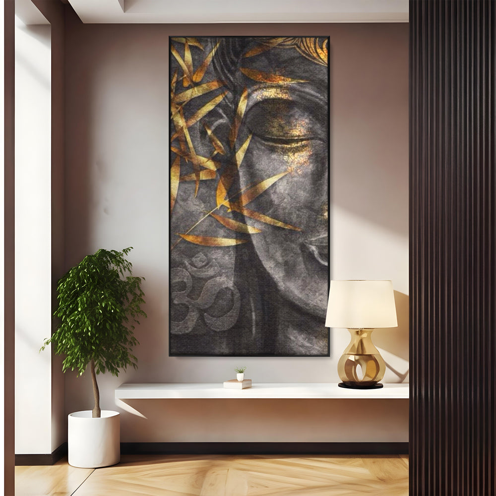 Tablou canvas cu tablou canvas cu chip de budha, in rama de aluminiu negru