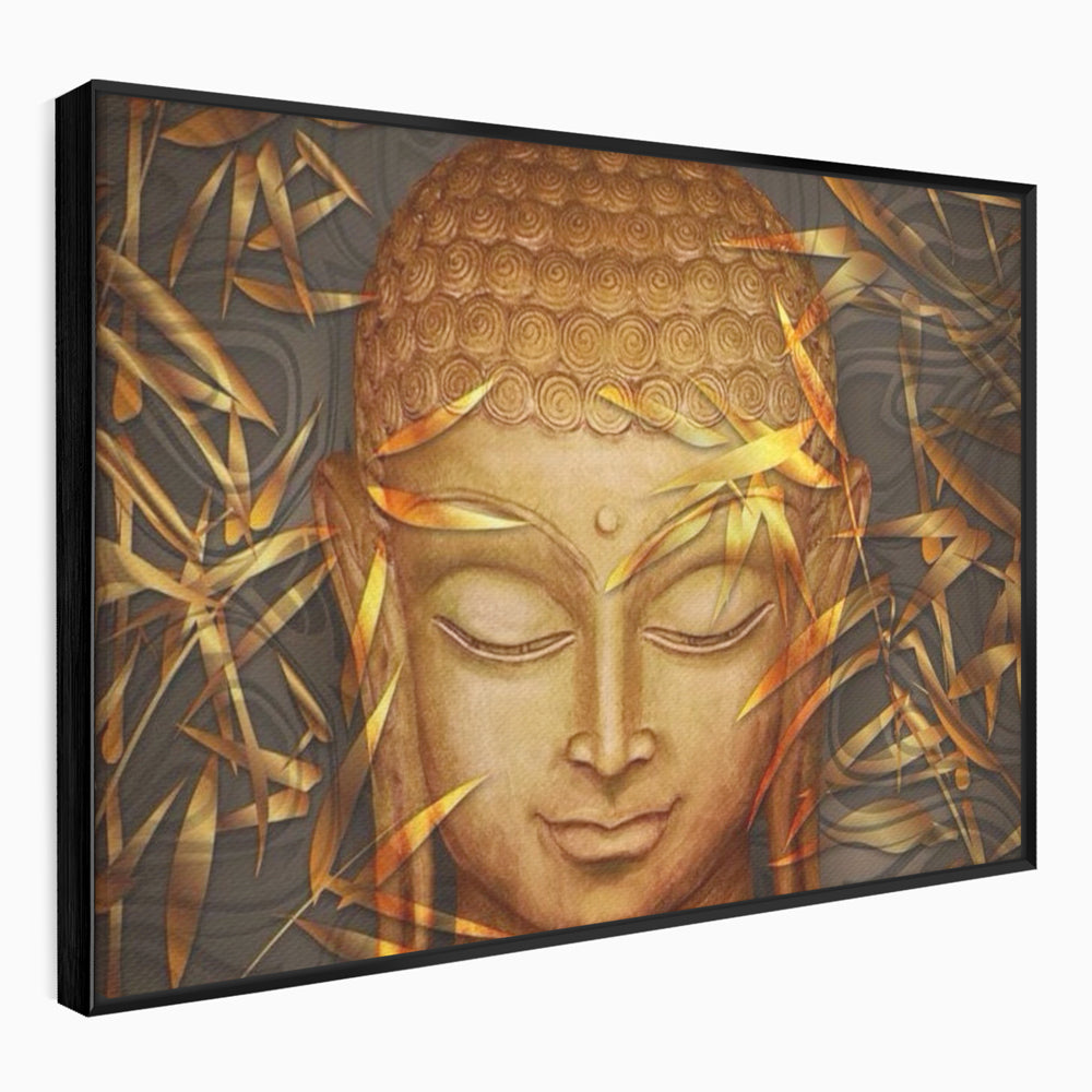 Tablou canvas cu tablou canvas cu chipul lui buddha, in rama de aluminiu negru