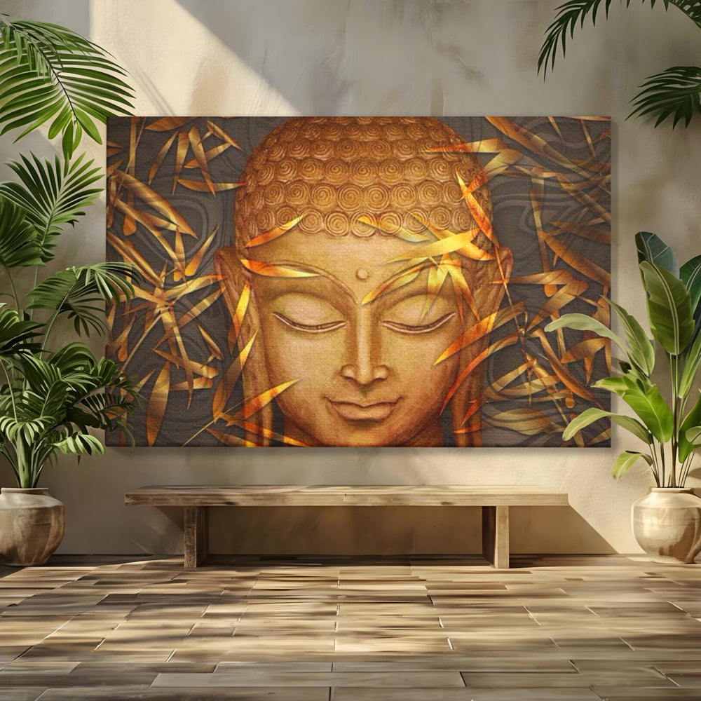 Tablou canvas cu tablou canvas cu chipul lui buddha, fara rama, pe sasiu de lemn
