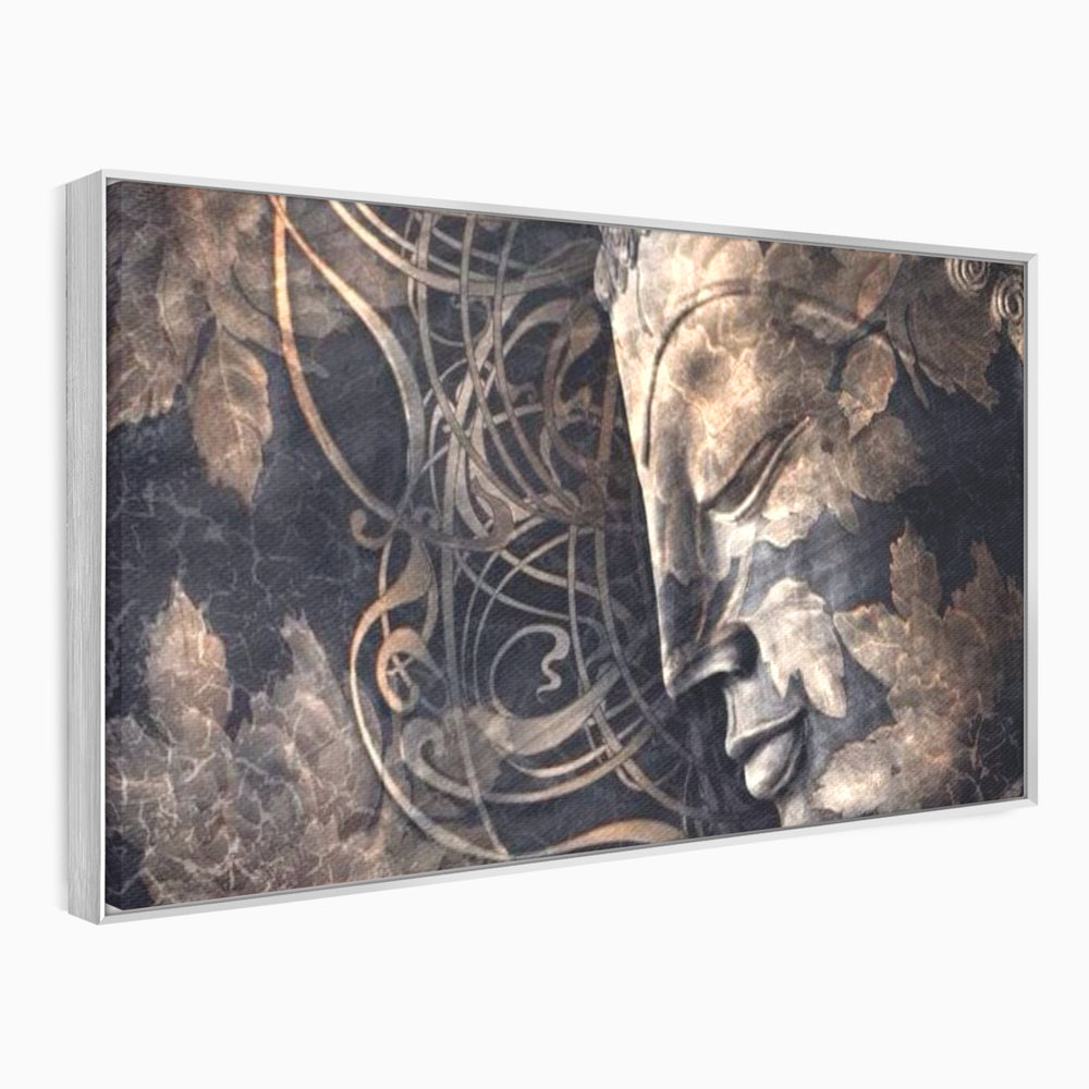 Tablou canvas cu tablou canvas cu profil de buddha, in rama de aluminiu argintiu