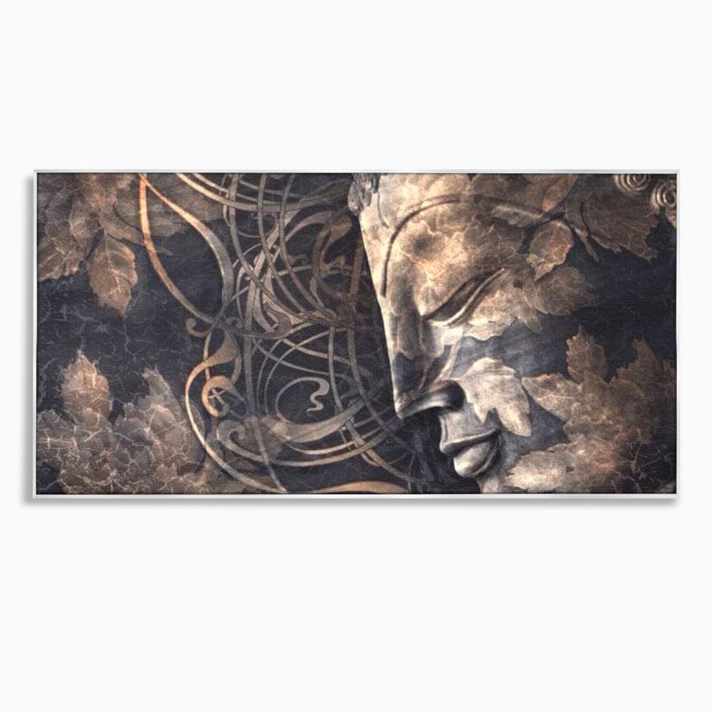 Tablou canvas cu tablou canvas cu profil de buddha, in rama de aluminiu argintiu