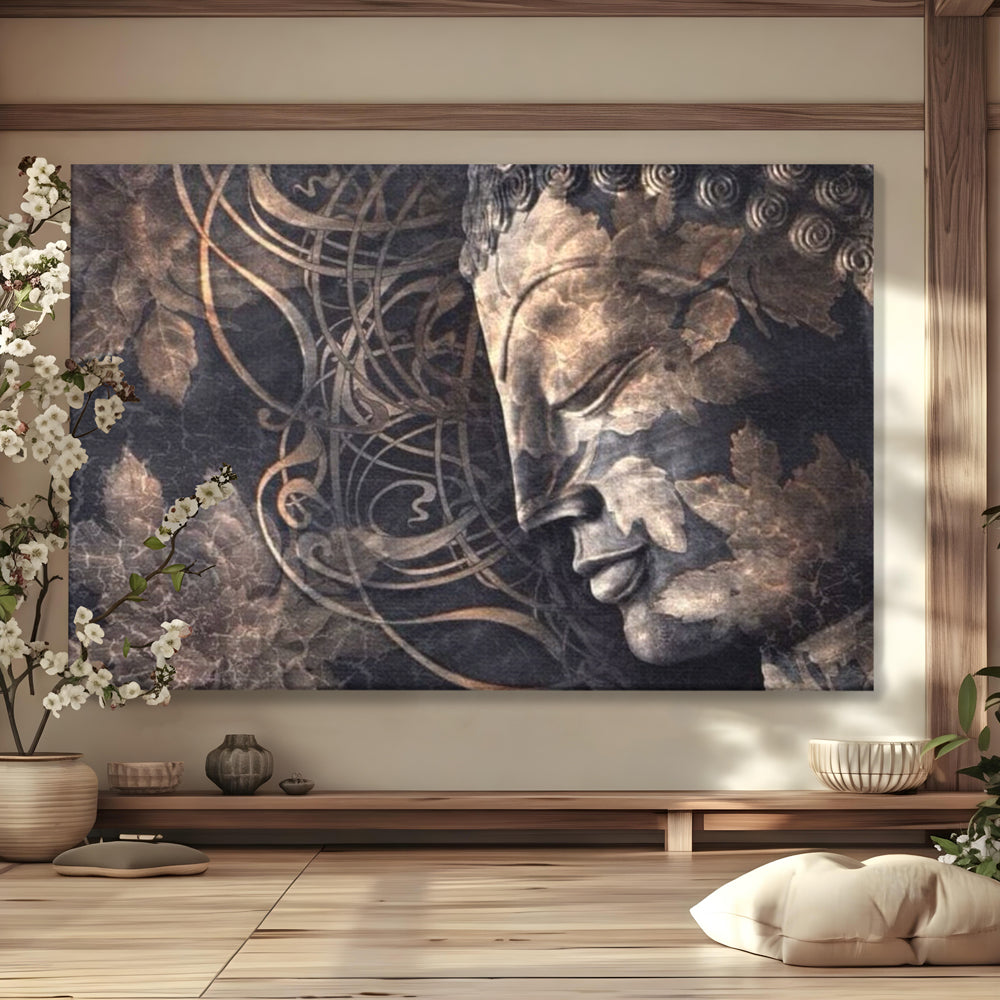 Tablou canvas cu tablou canvas cu profil de buddha, fara rama, pe sasiu de lemn