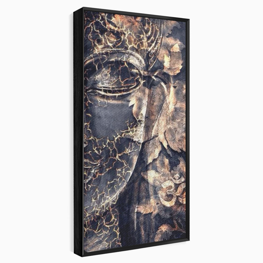 Tablou canvas cu tablou canvas cu chipul lui buddha, in rama de aluminiu negru