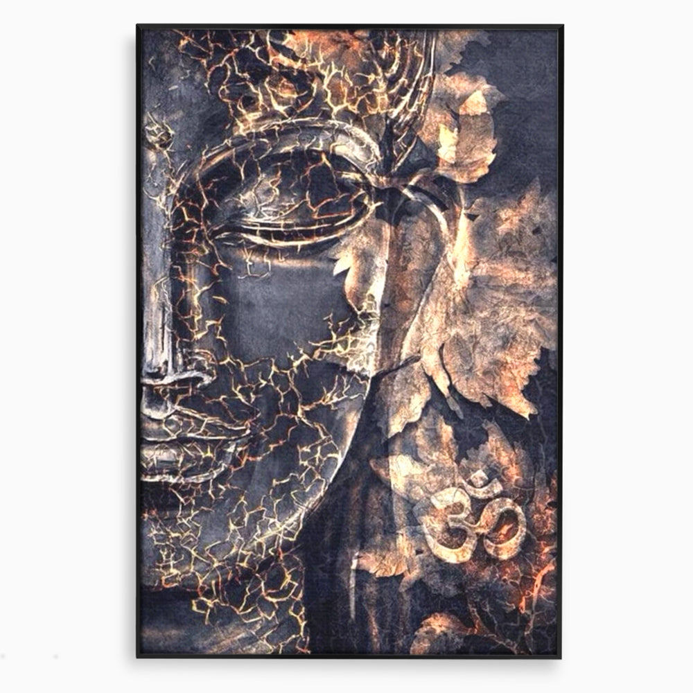 Tablou canvas cu tablou canvas cu chipul lui buddha, in rama de aluminiu negru