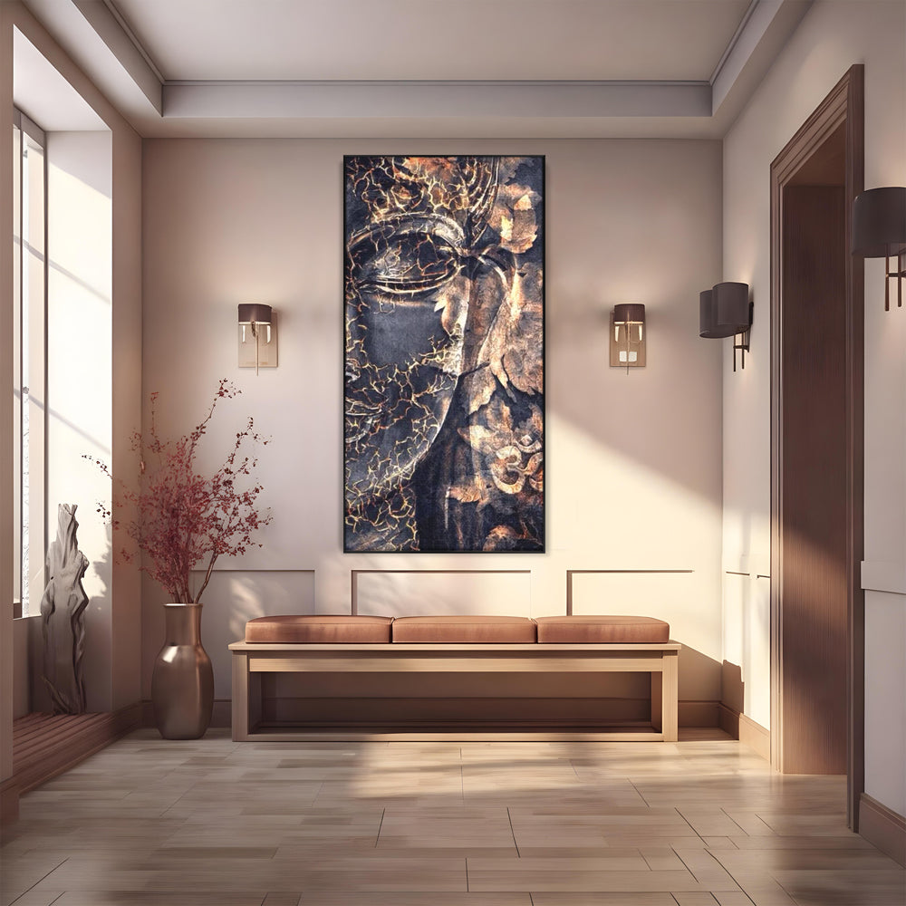 Tablou canvas cu tablou canvas cu chipul lui buddha, in rama de aluminiu negru