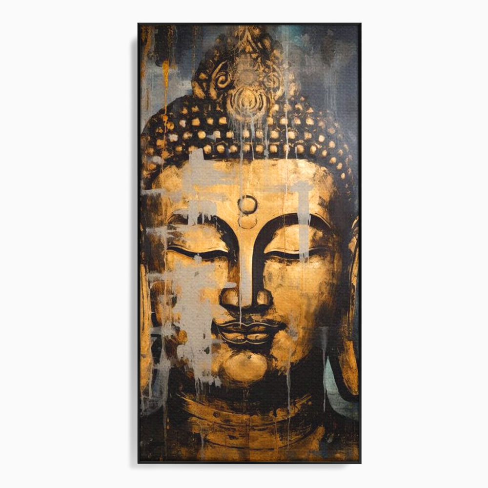 Tablou canvas cu tablou canvas cu chipul lui buddha, in rama de aluminiu negru
