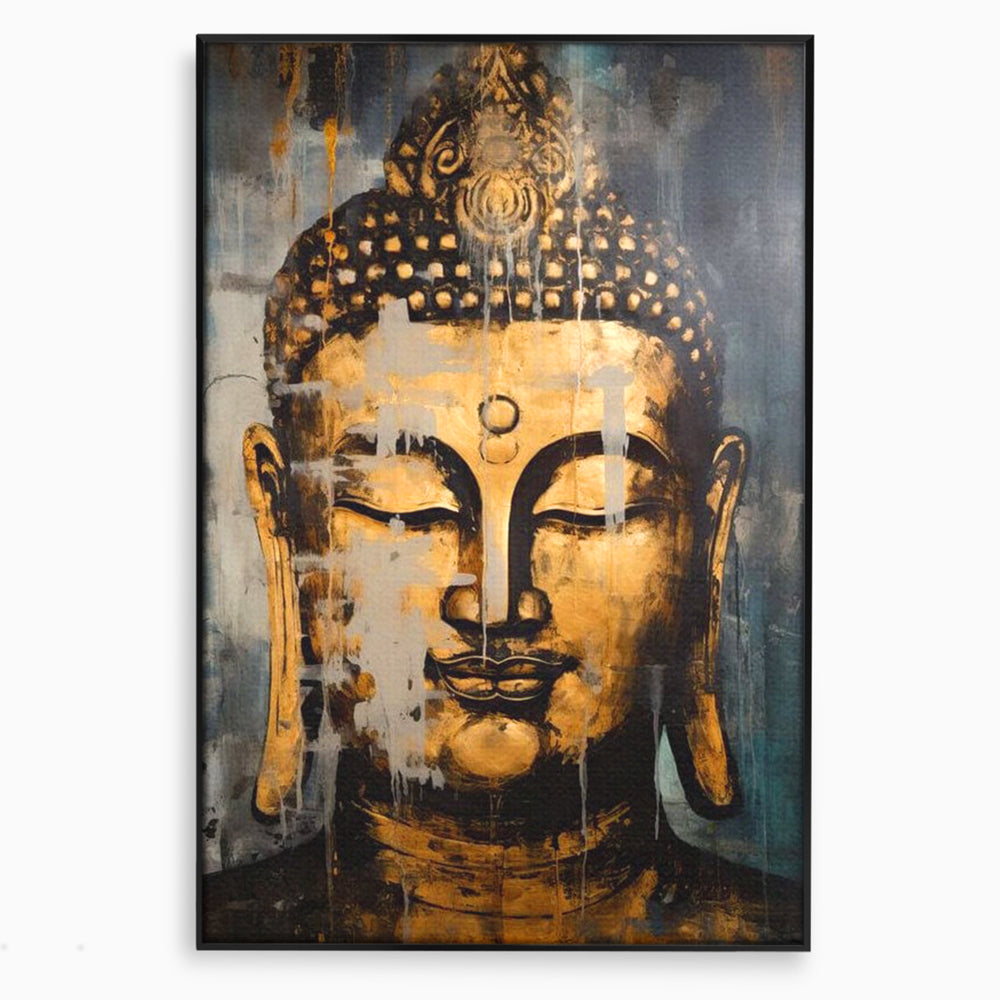 Tablou canvas cu tablou canvas cu chipul lui buddha, in rama de aluminiu negru