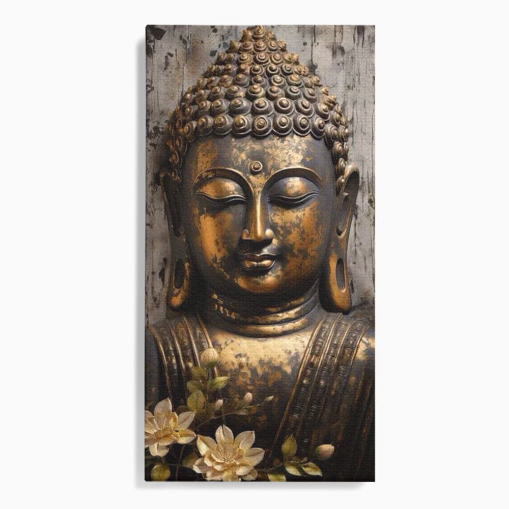 Tablou canvas cu tablou canvas cu capul lui buddha, fara rama, pe sasiu de lemn