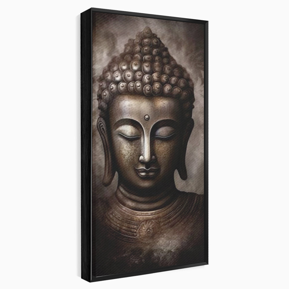 Tablou canvas cu tablou canvas cu portret buddha, in rama de aluminiu negru