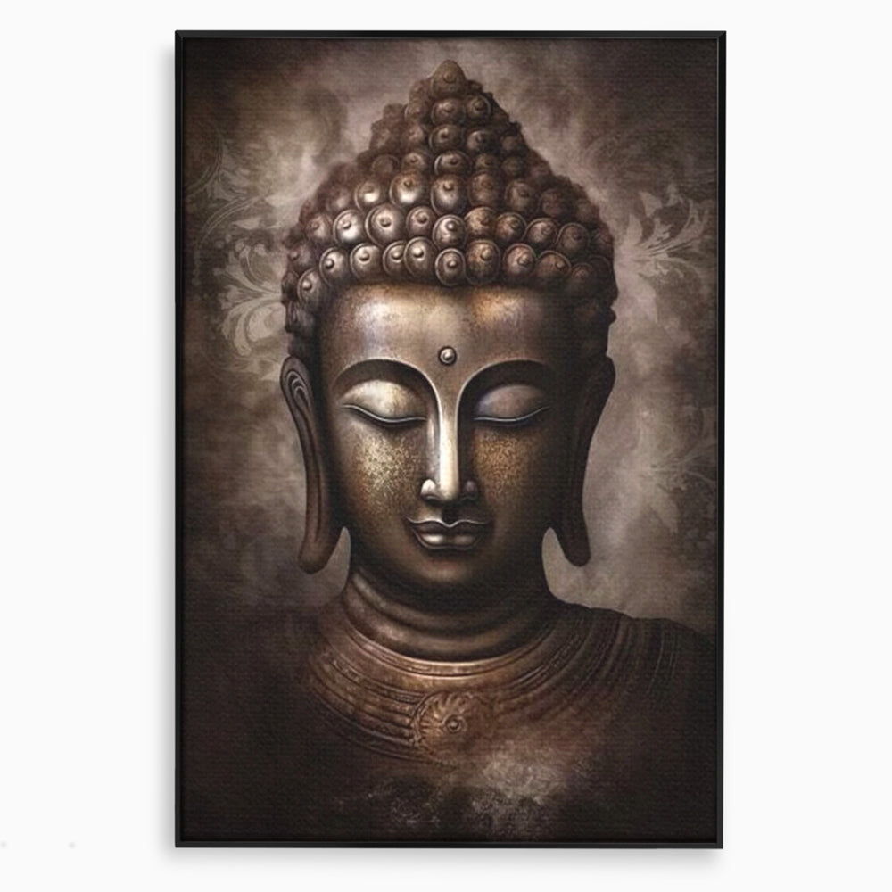 Tablou canvas cu tablou canvas cu portret buddha, in rama de aluminiu negru