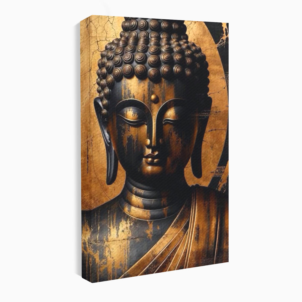 Tablou canvas cu tablou canvas cu capul lui buddha, fara rama, pe sasiu de lemn