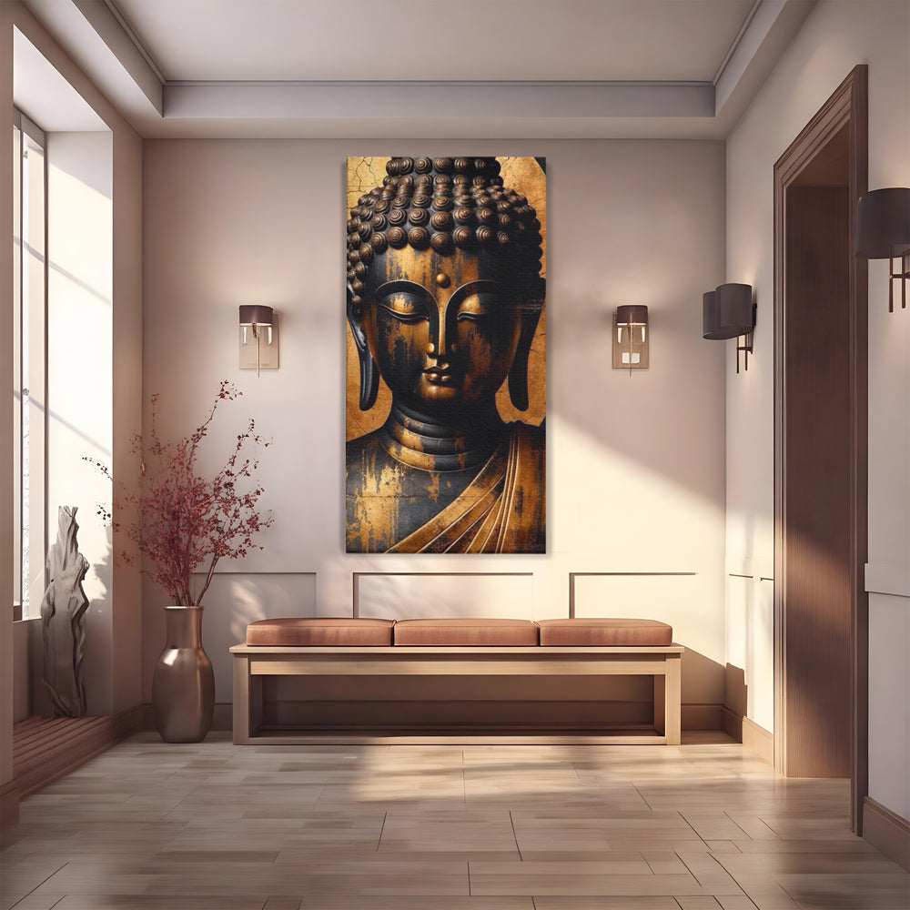 Tablou canvas cu tablou canvas cu capul lui buddha, fara rama, pe sasiu de lemn